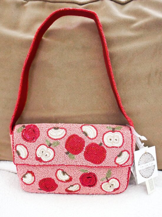 Marshalls Handbags - Made in India- Pink & Red Aple Beaded Purse/Bag - VIRAL - NEW!